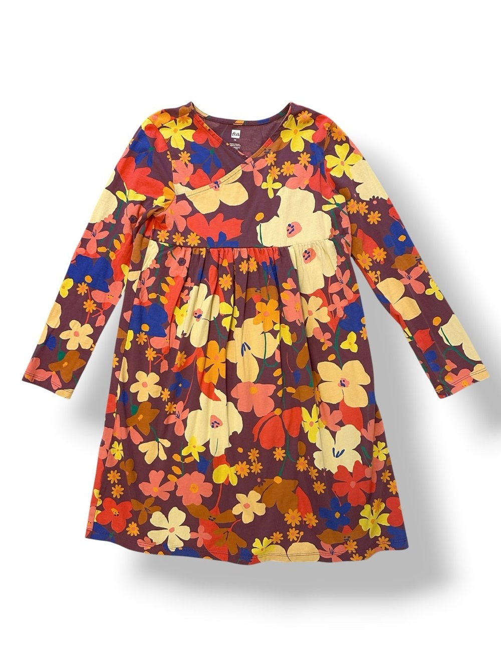 Tea Collection | Fall Florals Long Sleeve Wrap Neck Dress (10)